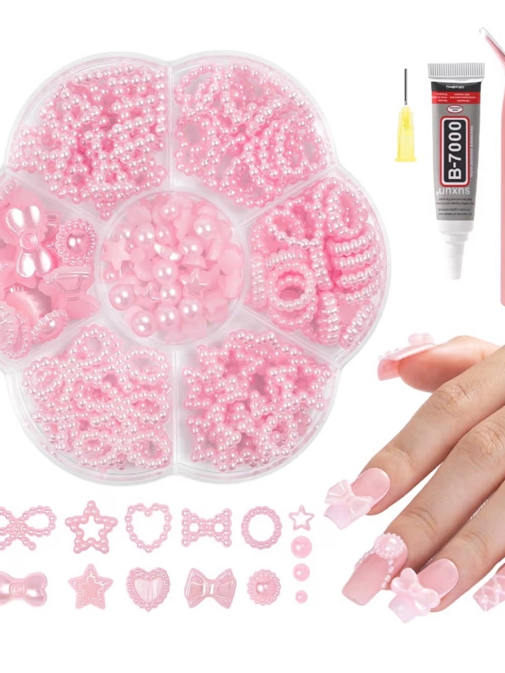 Pink Nail Art Pearl & Charm Set for Women